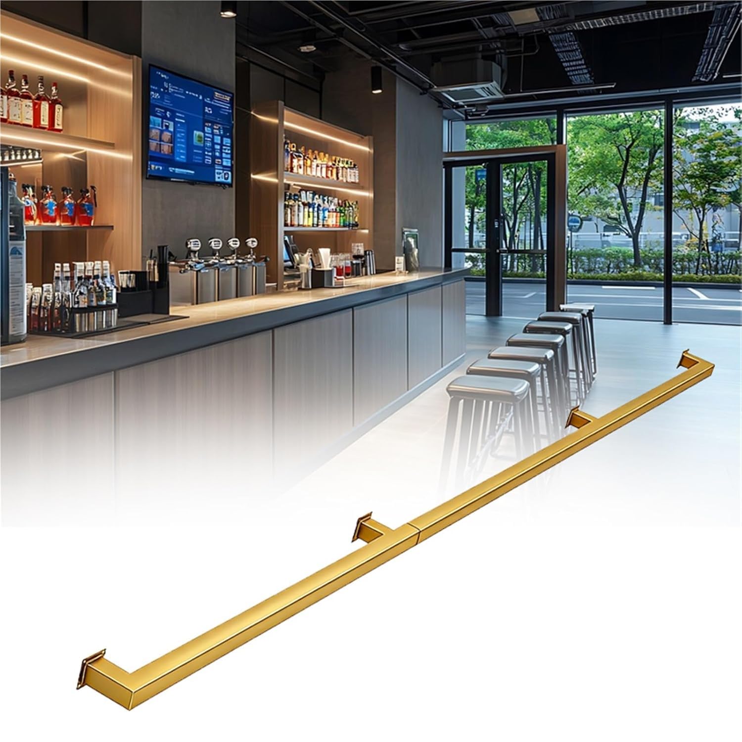 k3Mq9Rw Handrails with kick plates Square Tube Basement Handrail, Sturdy Handrail Kit For Indoor And Outdoor Use(Gold,420cm)
