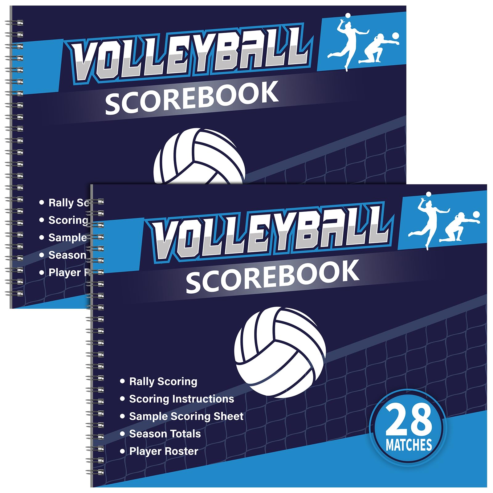 Fullhawl 2 Pcs Volleyball Scorebook 28 Match Spiral Sport Stats Keeping Book with Season Totals and Team Roster Sheet Volleyball Train Score Record