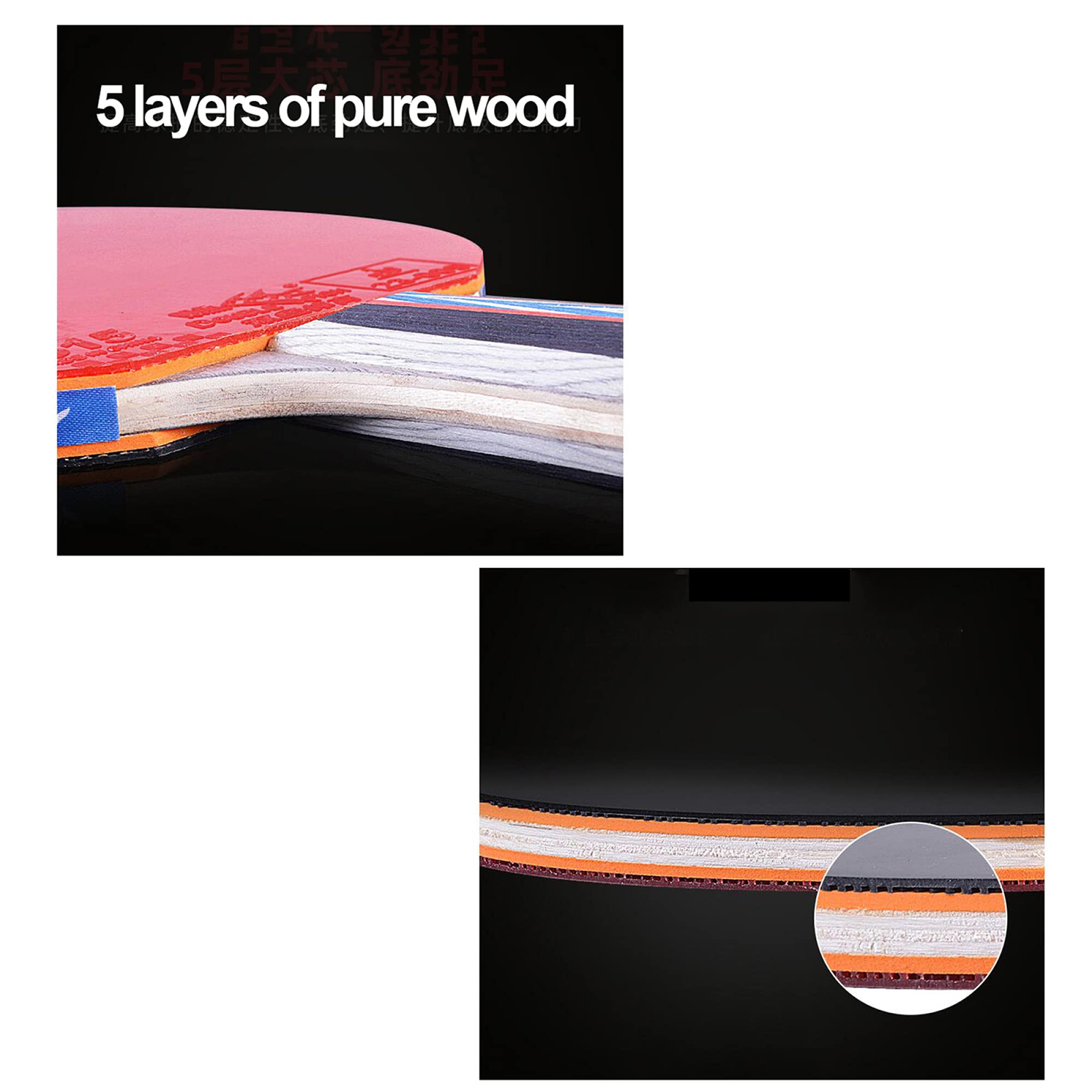 Racchetta da Ping Pong， Set di Racchette da Ping Pong for Allenamento Professionale, Impugnatura Comoda / 6 Stelle Corta, Racchetta(Long Handle)