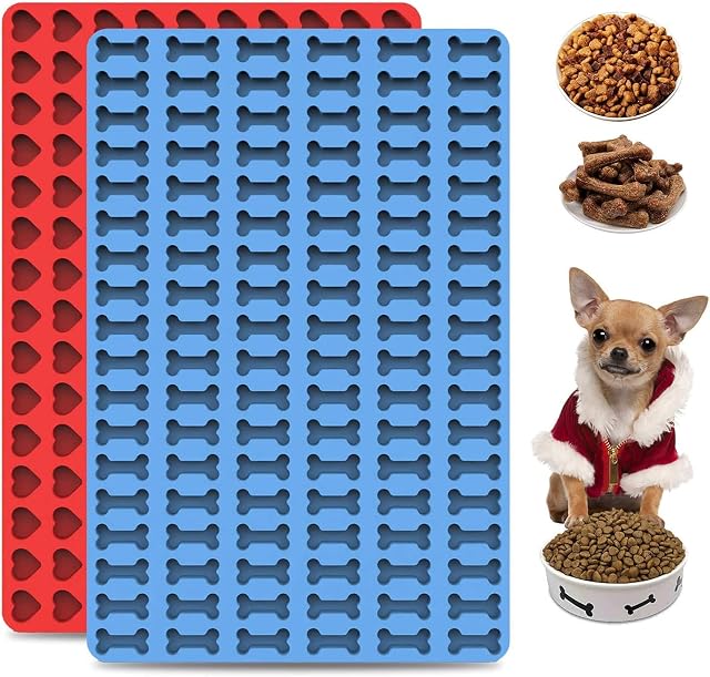 (2 Pack)112 Chulovs Cavity Mini Silicone Mold/Heart Silicone Dog Biscuit Mold/ Pet Treats Baking Mold/Chocolate Drops Mold/Homemade Cookie Making Tool/Candy Molds for Caramels Cookies