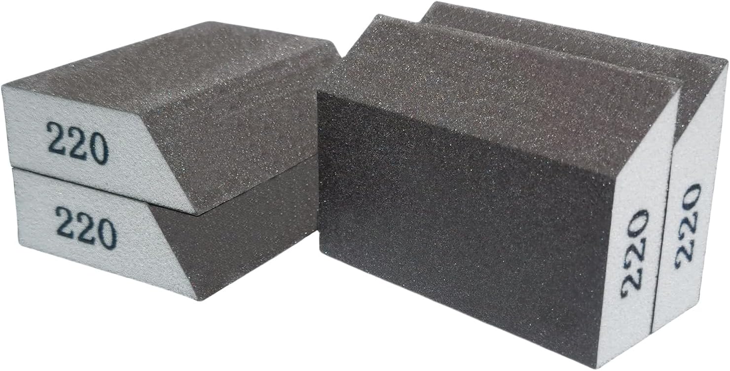 4 Pack 220 Grit Single Angle Sponge Sanding Block, Washable and Reusable Sanderpaper Hand Sanding Sponge for Wood Drywall Metal Home Sanding