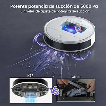 OKP K5 Pro Robot Aspirador, 5000Pa de súper succión, evitación precisa de obstáculos, Robot Aspirador y fregasuelos, Pelo no enredado, Carga automática, WiFi/App/Alexa, Ideal para Limpiar2