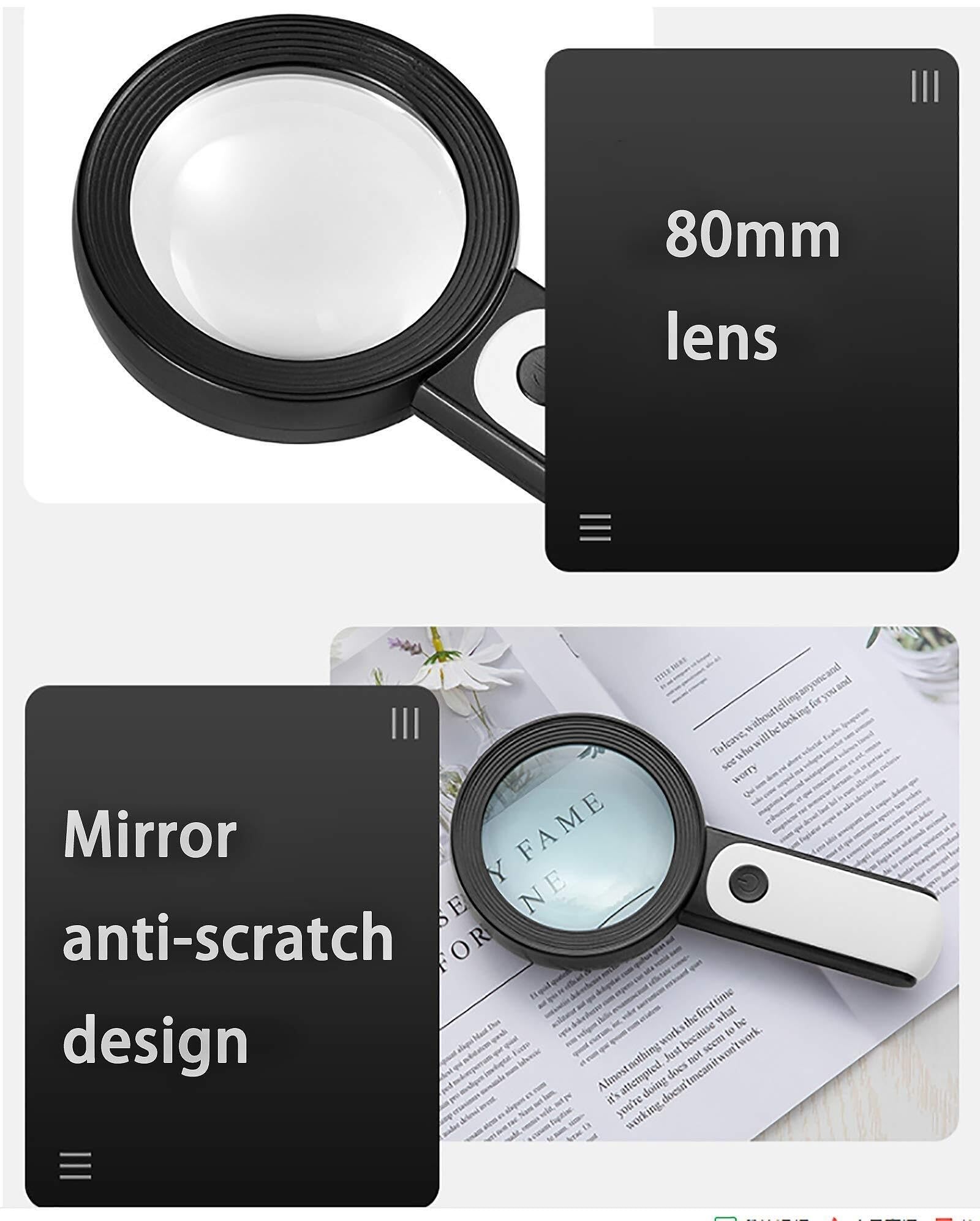 Lupa 30X, Lupa Grande de Mano de 18 LED con luz, Lupa de Vidrio de 80 mm, Lupa iluminada para Lectura, mapas, Pasatiempos, Manualidades, visión Chaser of Light