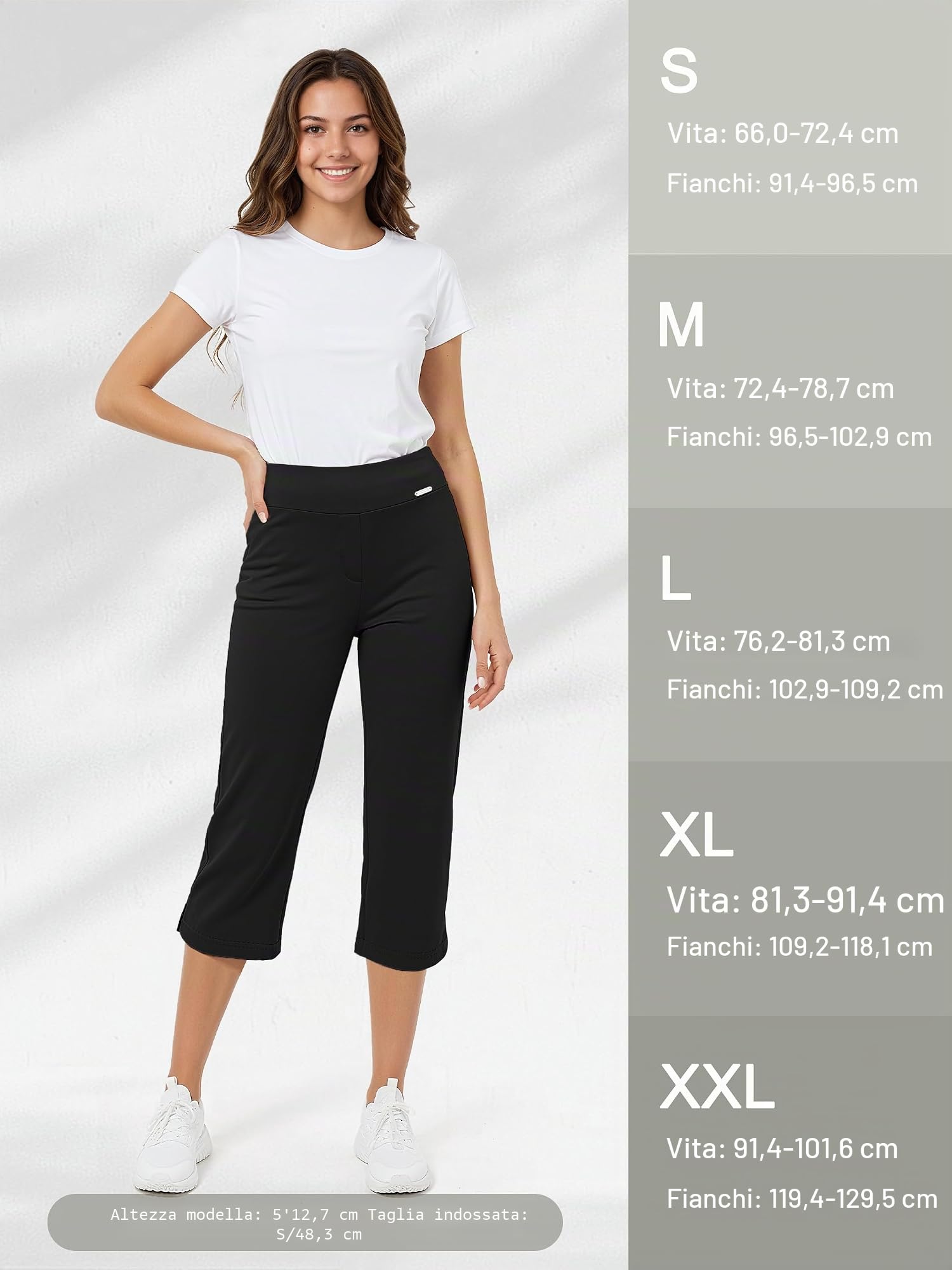 Tapata Pantaloni Donna 3/4 Vita Alta Elastico Tinta Unita Casual Estivi Comodi