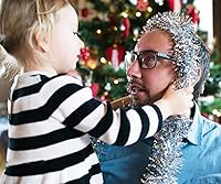 Vista 6 de DECORA - Guirnalda de oropel plateado de 33 pies, guirnalda de oropel metálico colgante para árbol de Navidad, decoración para el hogar y fiestas