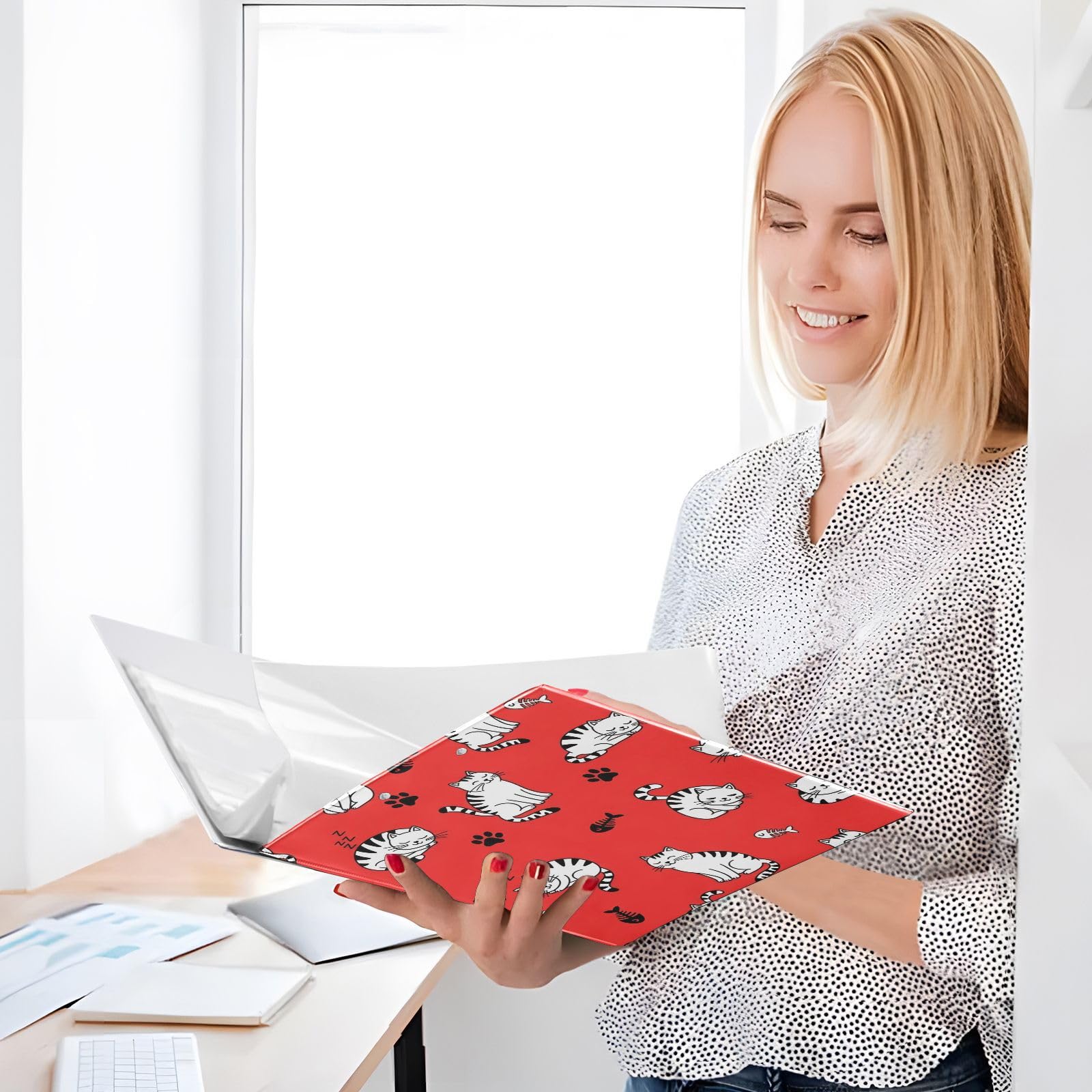 Raccoglitori ad anelli con 3 anelli, 3,8 cm, motivo gattini, decorativi, rotondi, con clip in metallo, formato A4, organizer per casa e ufficio, confezione da 2