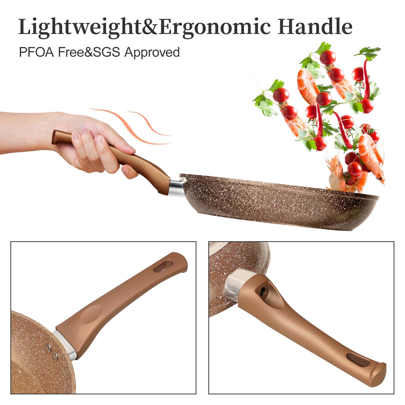 Innerwell 3-częściowy zestaw patelni nieprzywierających, 20 + 24 + 28 cm, patelnia indukcyjna, ceramiczna powłoka nieprzywierająca, patelnie granitowe, nie zawierają PFOA, PTFE, PTFE, PFAS, nadają się