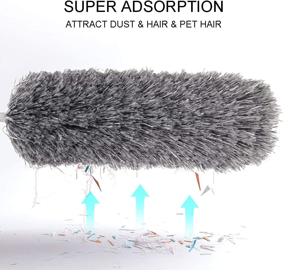 Microfiber Feather Duster with Telescoping Extension Pole/Hypoallergenic Dust Cleaner/Bendable Flexible Cleaning Head/Extendable Tool for Ceiling Fan,Gap… (Black)