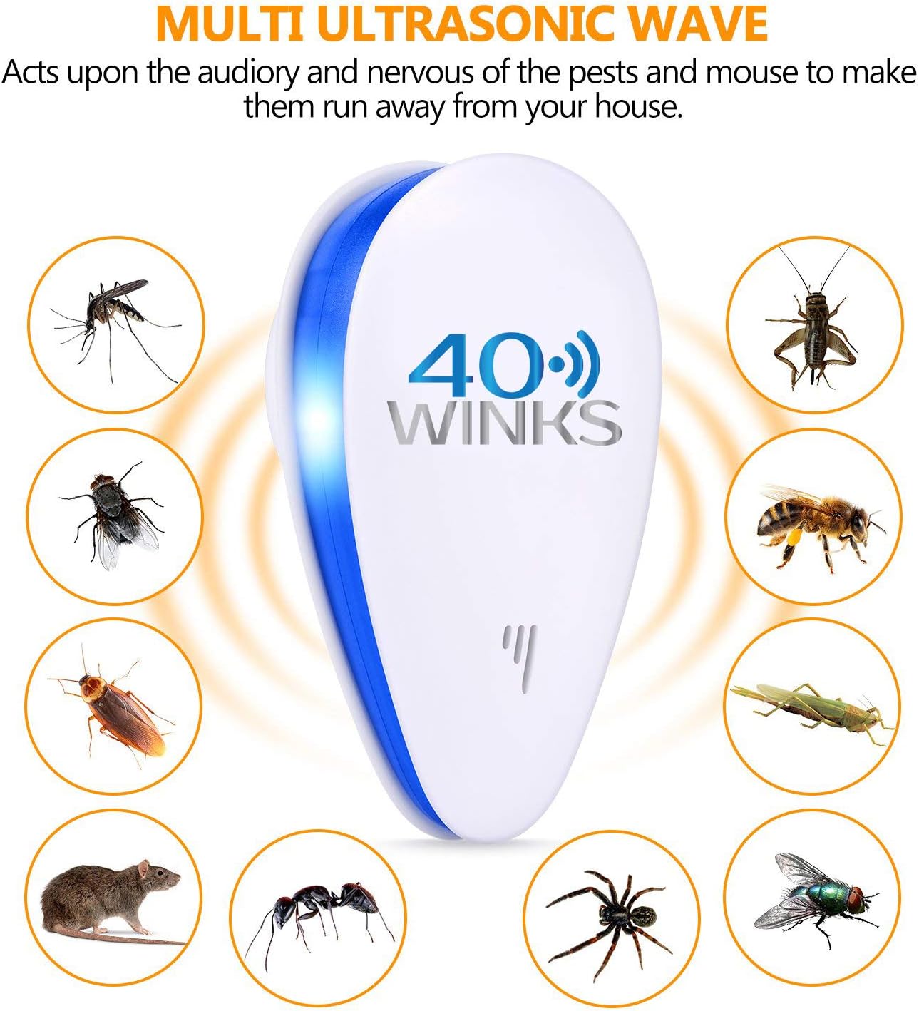 40 Winks Ultrasonic Pest Repeller - Completely Remove Mice, Ants, Roaches, Mosquitoes, Flies, Rodents - Eco Friendly Pet and Baby Safe Plug-in Pest Repellent (2 pack) - Image 3