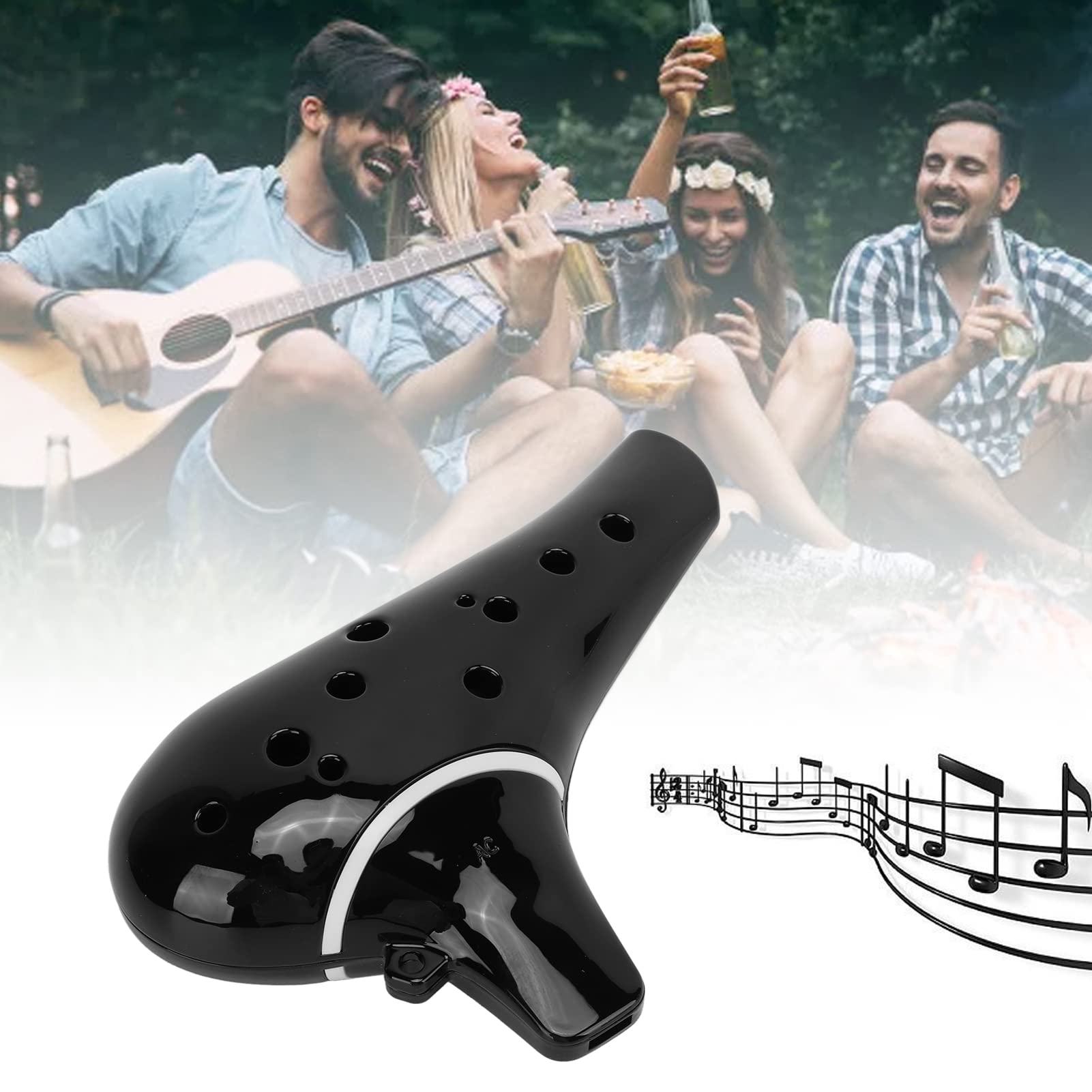 12 Otworów Ocarina AC Alto C Key Przenośna Ocarina ABS Czarne Wykończenie Ocarina z Torbą do Przechowywania i Instrumentem Dętym Muzycznym dla Profesjonalnych Początkujących