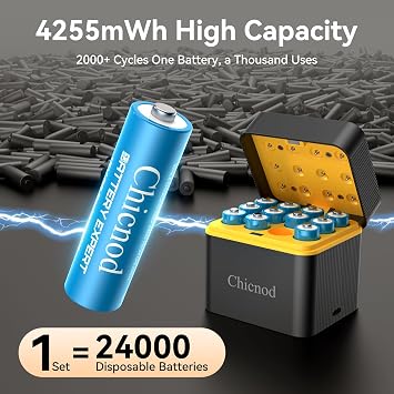 Rechargeable AA Lithium Batteries with Fast USB-C Charger, 12-Pack 4255 mWh 1.5V Constant Voltage for Blink Outdoor Camera, Xbox Controller, Flashlights 2000+ Cycles