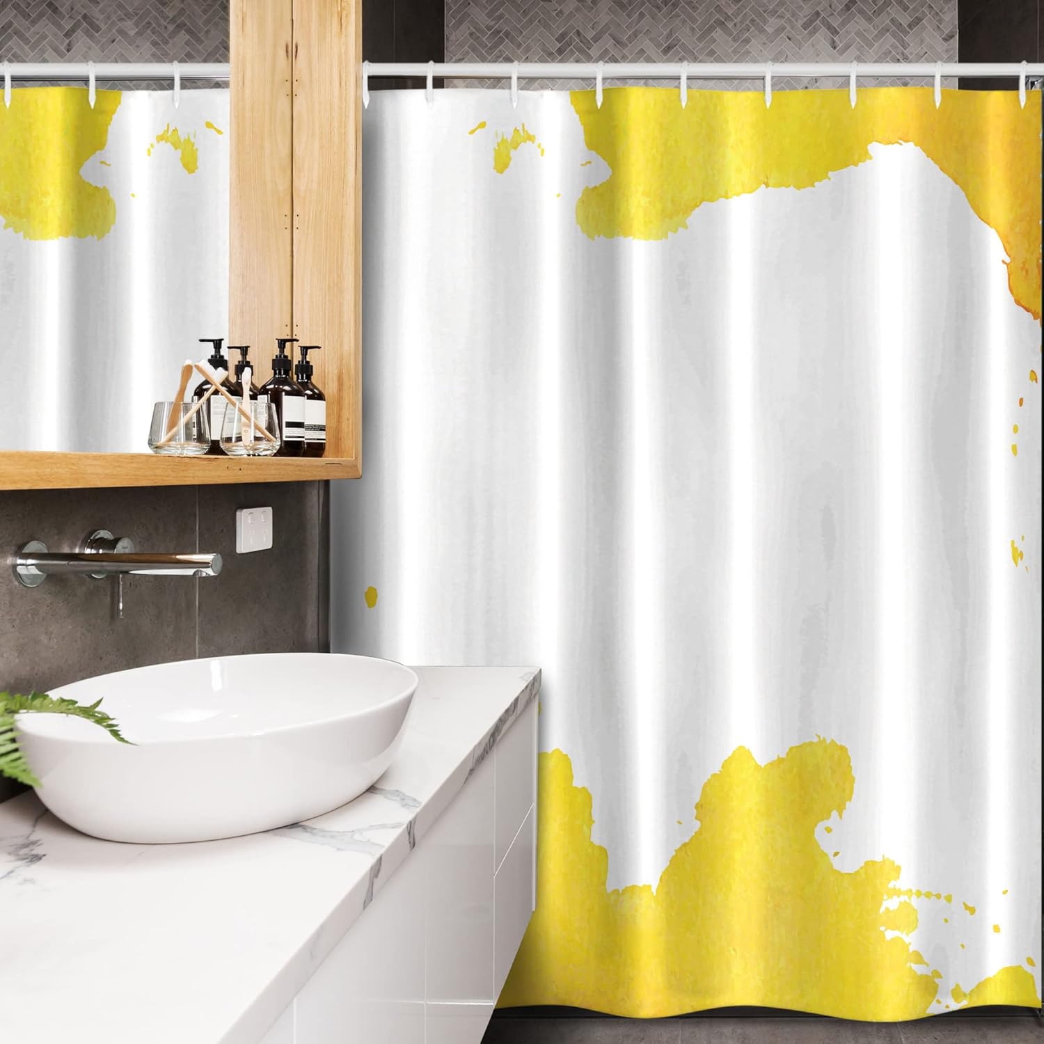 Ambesonne Vintage Stall Shower Curtain, Grunge Looking Watercolor Stains Design on Plain Backdrop, Fabric Bathroom Decor Set with Hooks, 54" W x 78" L, Yellow and White