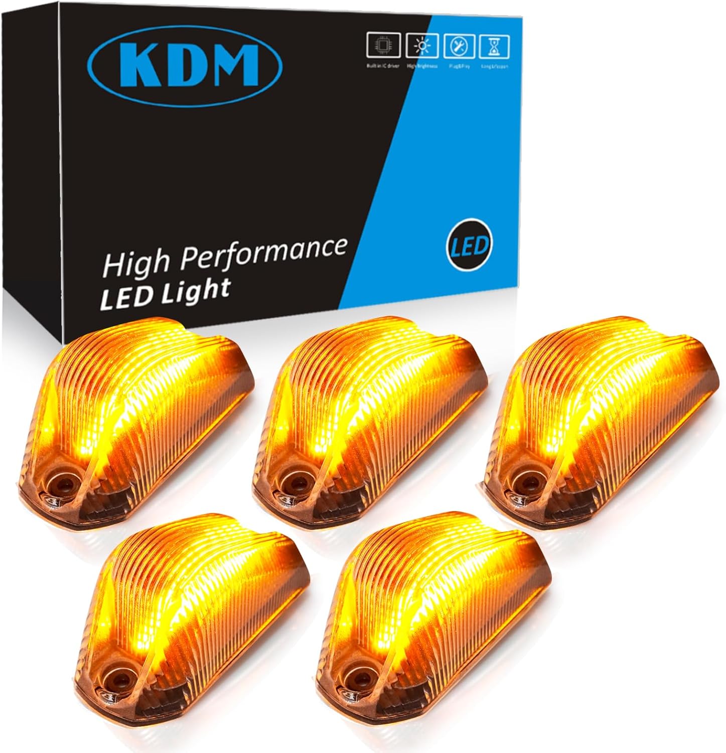 KDM Clear Lens Housing with White Led Bulb Cab Roof Top Marker Lights assembly Fit for 2014-2023 Dodge ram ProMaster 1500 1500 2500 3500 Pick up Truck Van，Mounted Running Clearance Lamp,5Pcs Pack