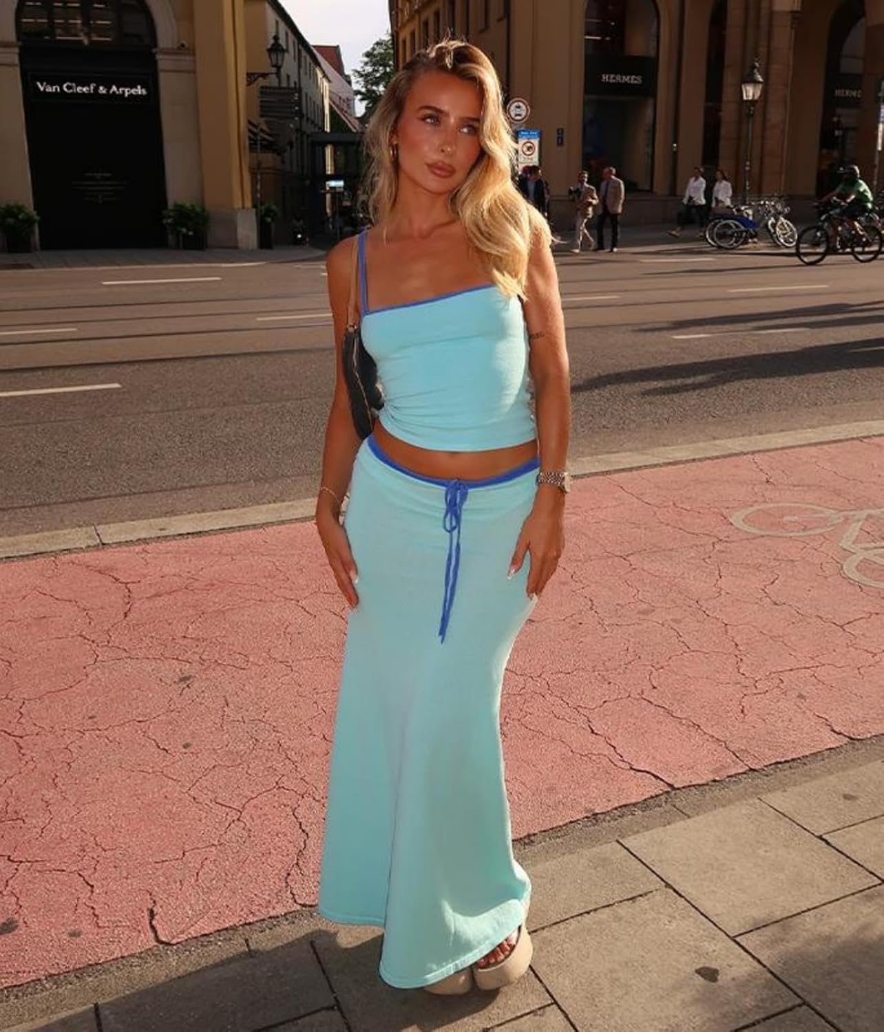 Sexy Two Piece Outfits for Women Summer Spaghetti Strap Tank Top High Waist Bodycon Maxi Skirt Set Vacation Outfits - Image 2