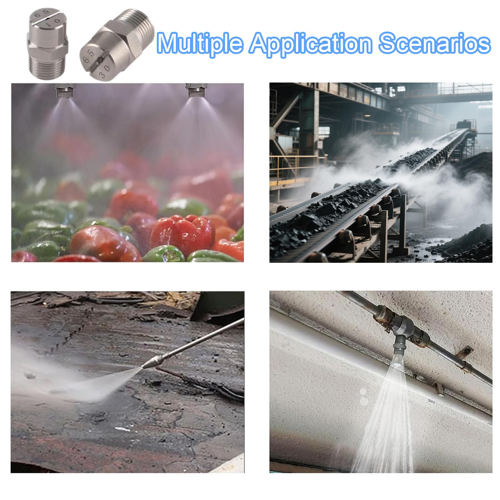 boquilla de abanico de alta presión, Paquete de puntas pulverización ventilador plano acero inoxidable 304 20 tamaños rosca macho BSPT múltiples 65 grados(1/2(orifice diameter 3.6mm))