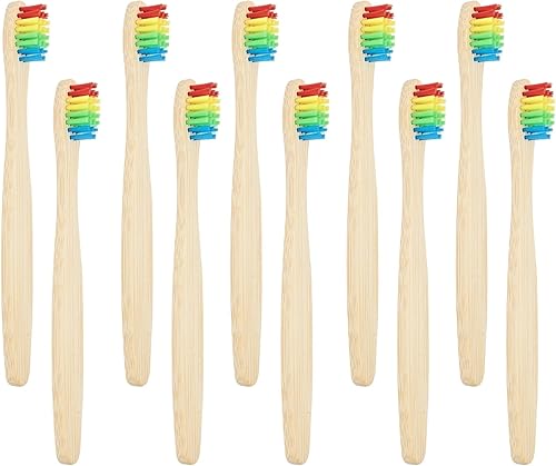 Miniatura 7 de SEVENHEAD 10 cepillos de dientes de bambú cerdas suaves de madera para adultos, cepillos de dientes naturales biodegradables libres de BPA,