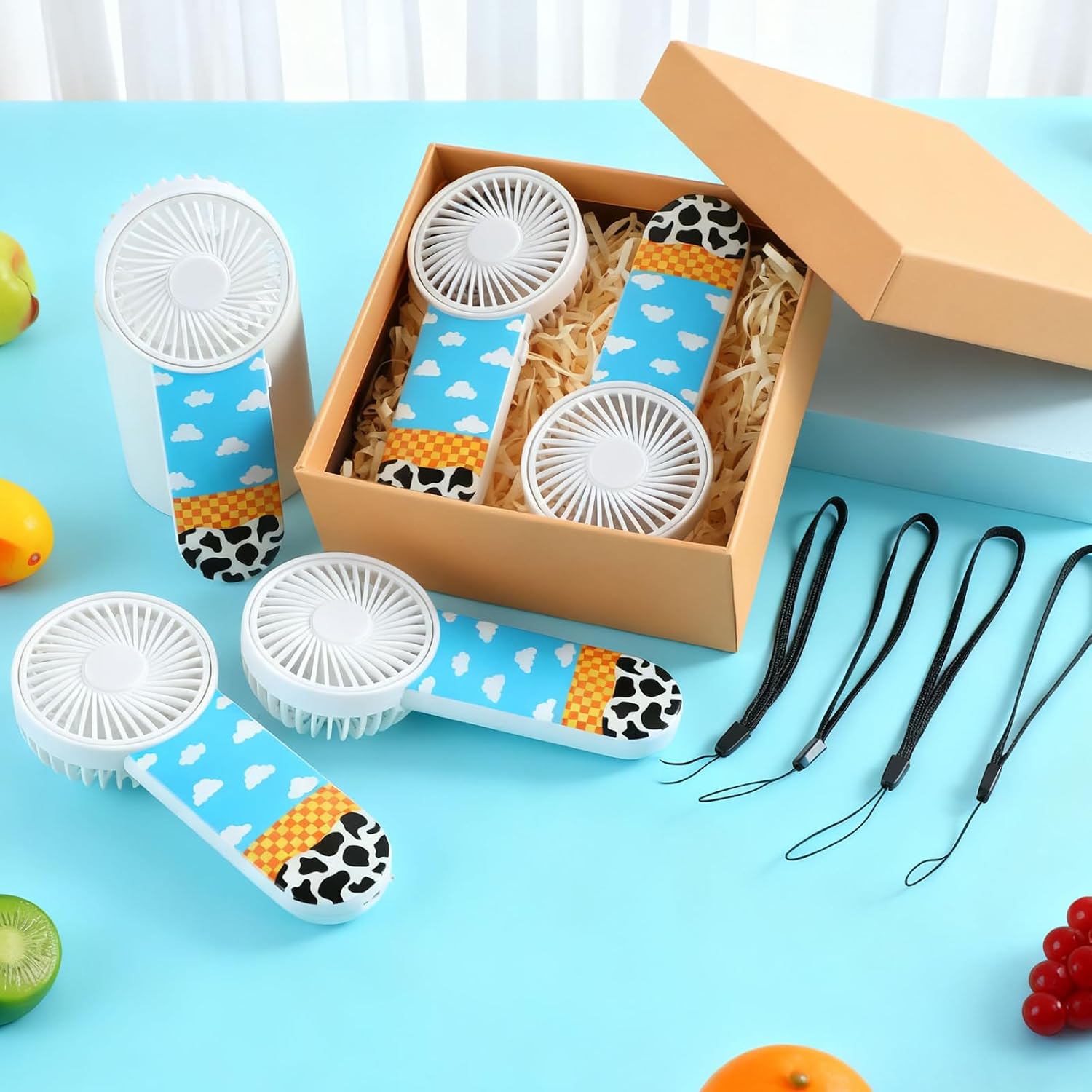 party greeting 12Pcs Inspire Game Themed Mini Fans Inspired Cartoon Themed Portable Fan Bulk Inspired Handheld Fans with Lanyard for Birthday Summer Outdoor Activity,Battery Not Include