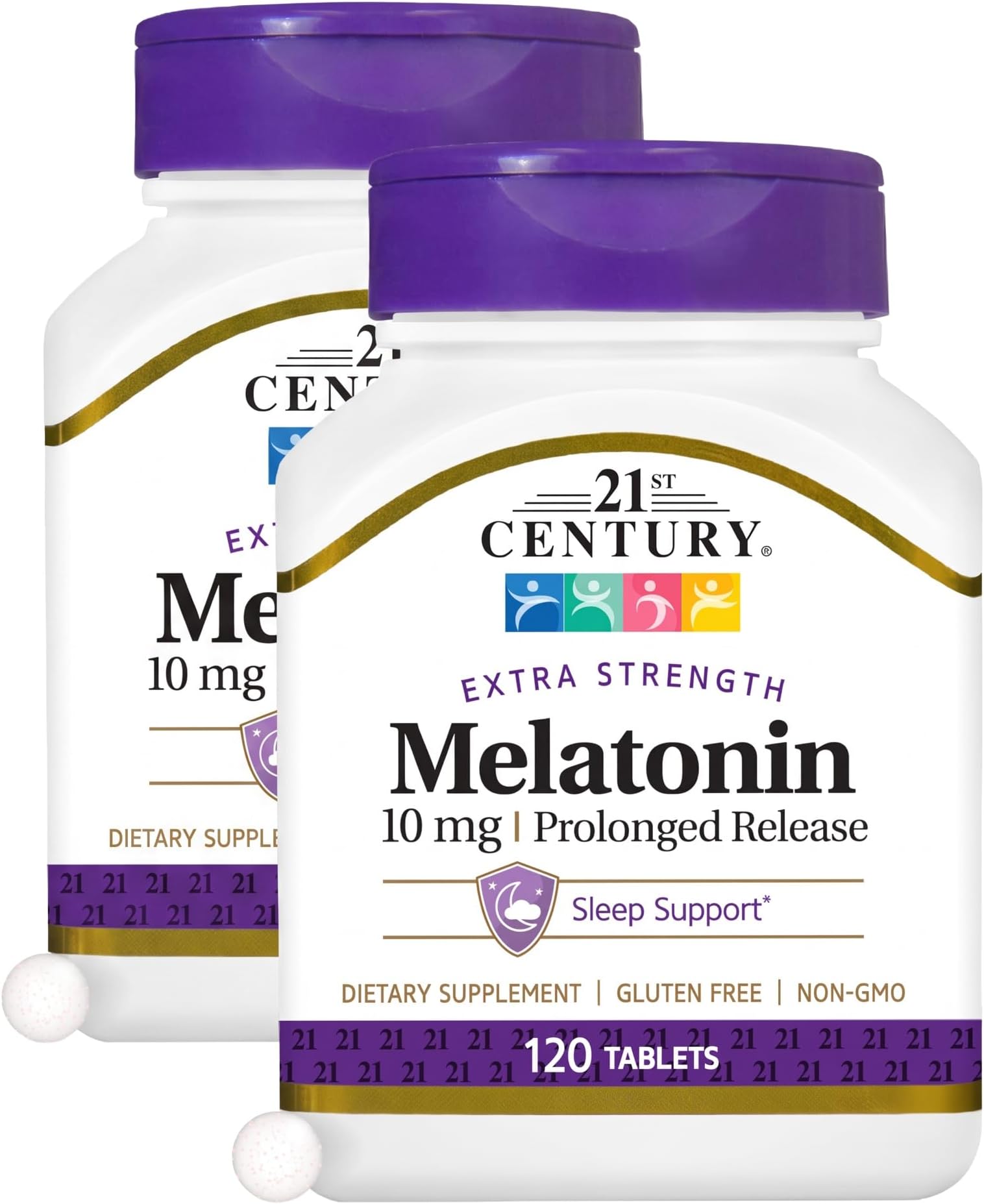 21st Century Melatonin 10mg Extra Strength Tablets, Prolonged Release Sleep Aid for Adults, Promotes Relaxation & Restful Sleep, Non-Habit Forming, Gluten-Free, Non-GMO, 120 Count (Pack of 2)