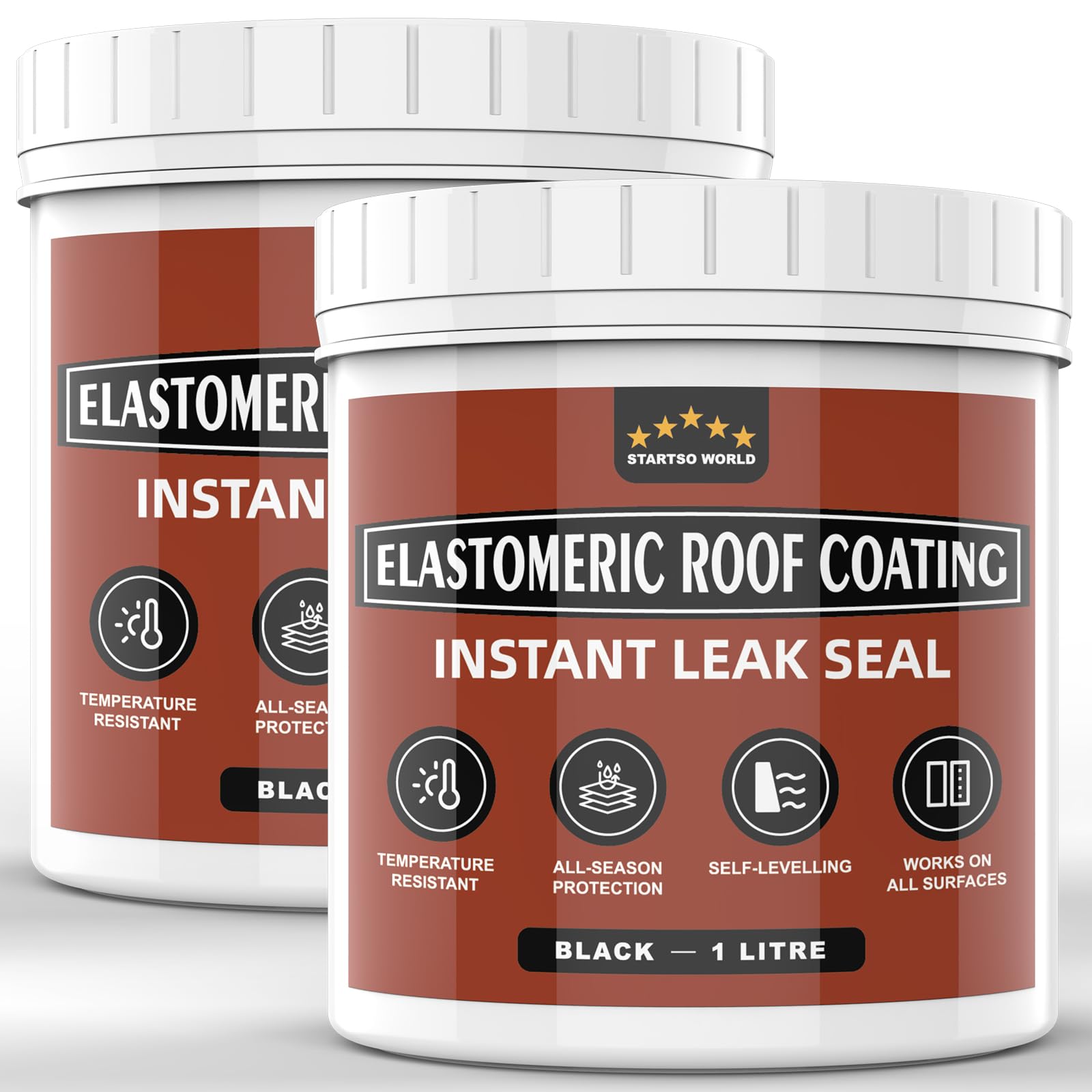Flüssiggummi Dachabdichtung 2 L Schwarz, wasserdichte elastische Dachbeschichtung, Flüssigkunststoff für Flachdach, Dachrinne, Beton, Holz, Metall, Bitumen