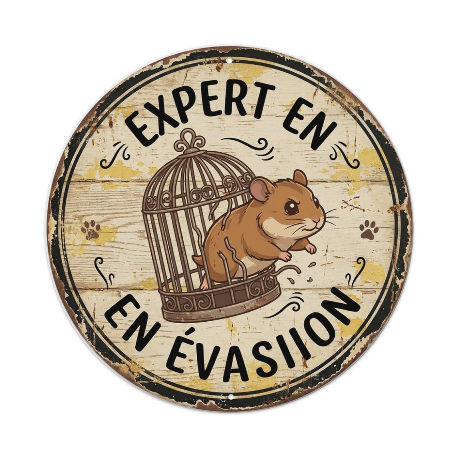 Fqcyn Style Hamster Escape Artist Round Wall Hanging Metal Tin Sign Plaque Wall Decor For Cafe, Club Bar, Office, Home Garden Round Metal Poster 8X8inch