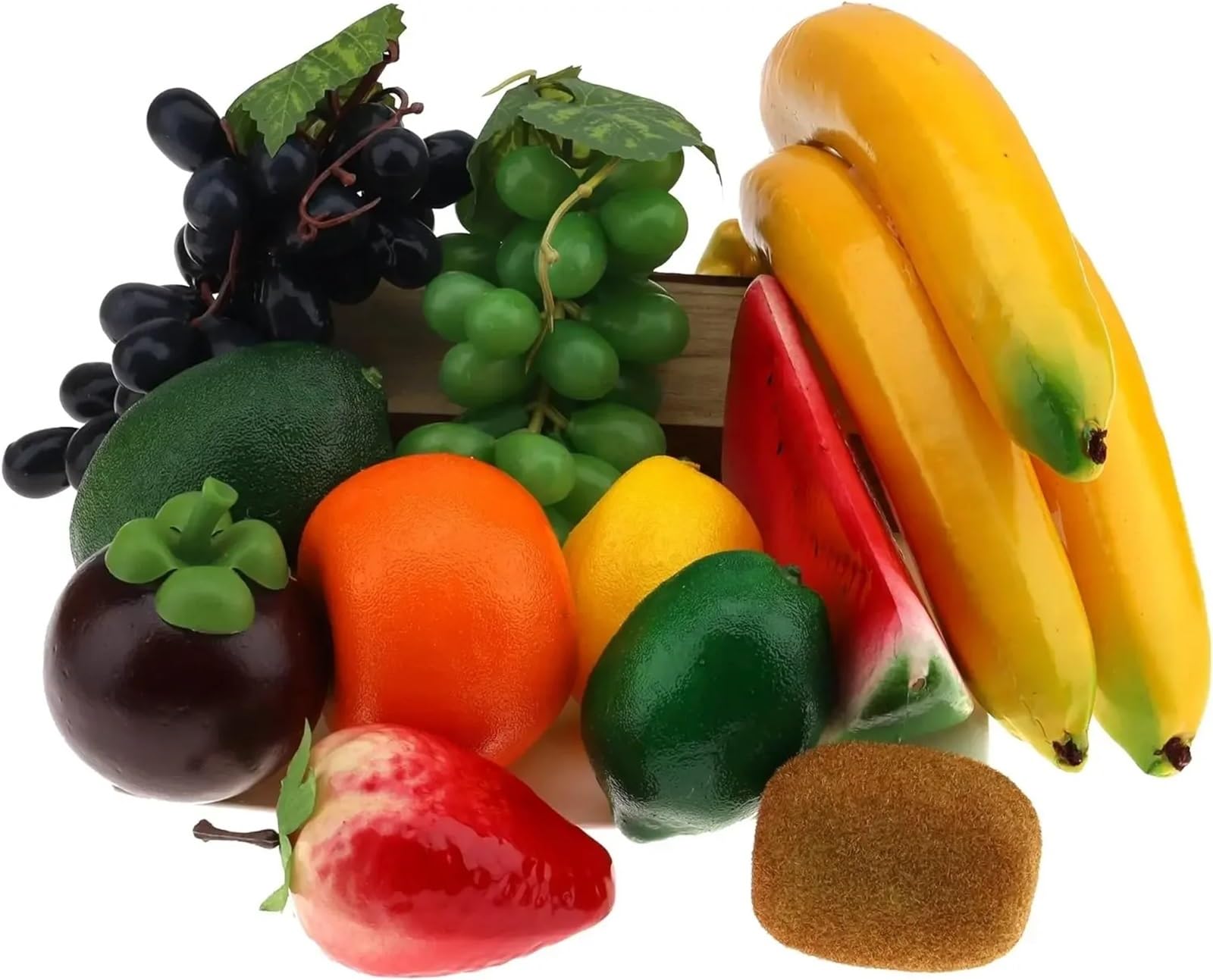 MZSKLW Fake Fruit Artificial Realistic Fruits 10/11/13/18pcs Set Banana Lemon Grape Watermelon Strawberries Orange Faux Lifelike Combination(Color 3)