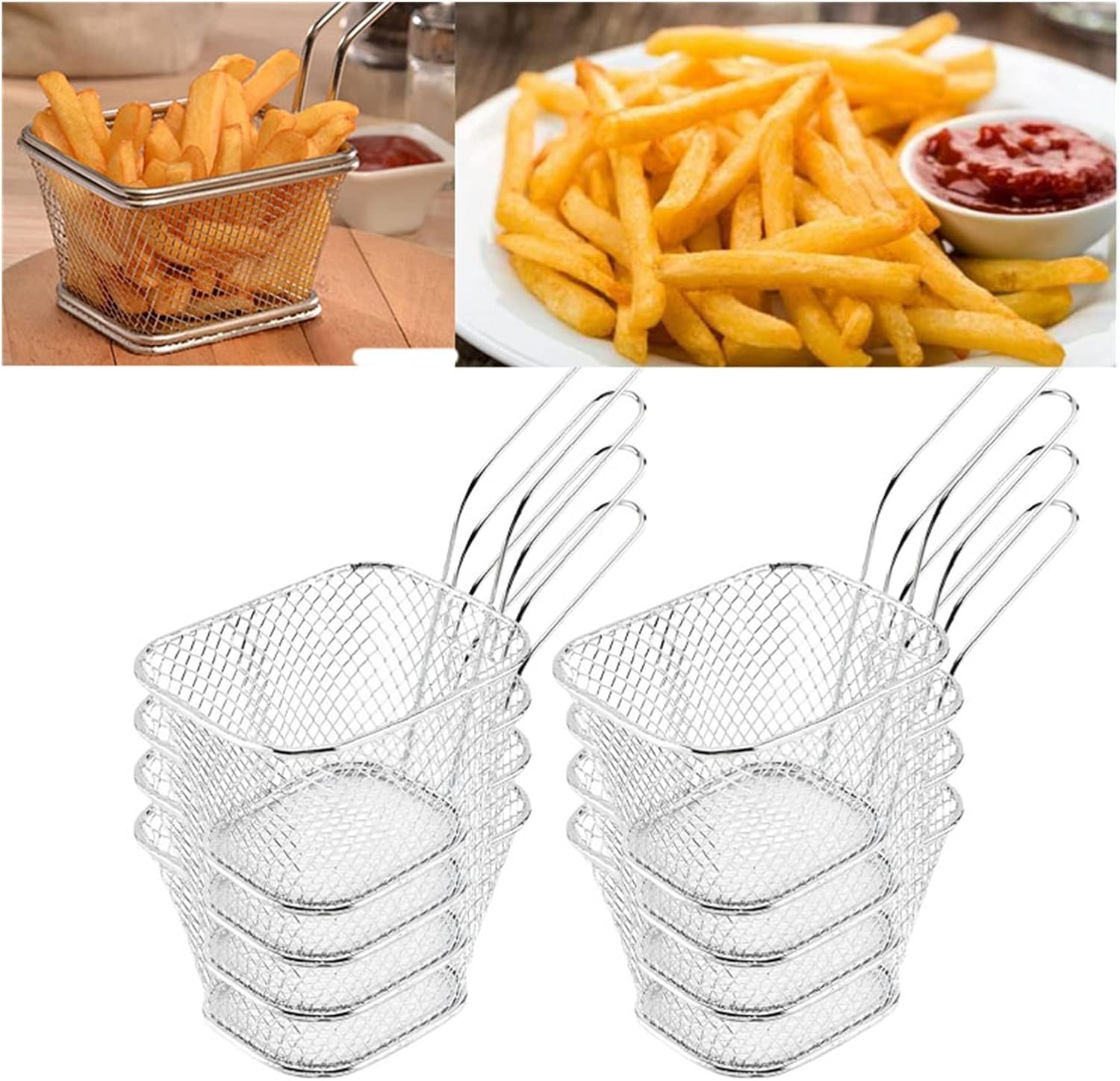 8PCS Stainless Steel Frying Baskets - Food Strainers for Fried Chicken, French Fries, & Potato Chips - Kitchen Tools & Colanders for Crisping & Serving