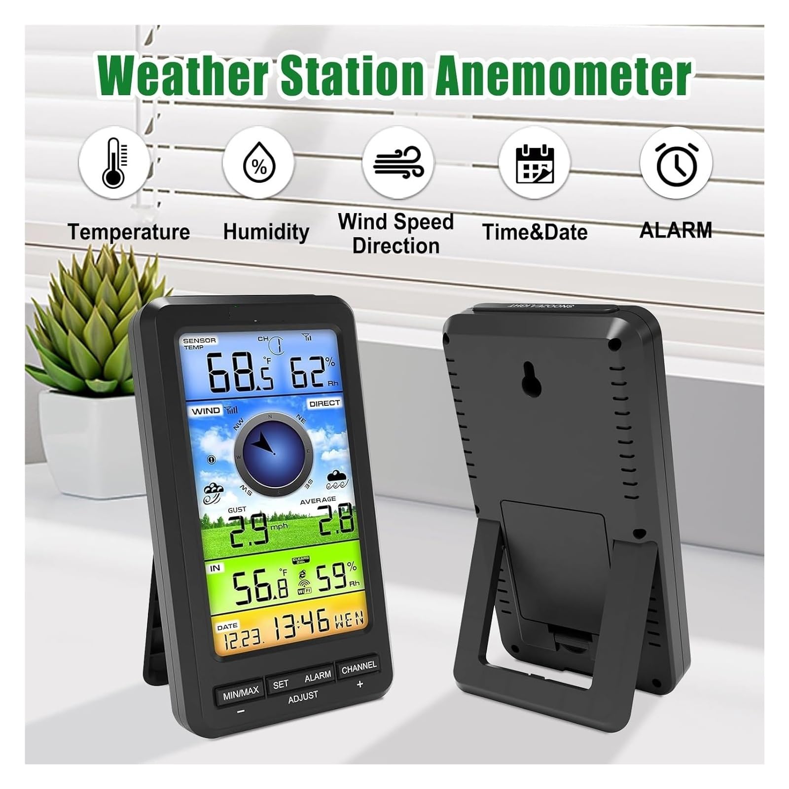Stazione meteorologica, Stazione Meteo Professionale con Anemometro Solare, Misuratore di Velocità del Vento Wireless