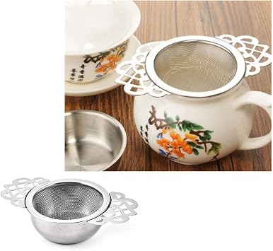 2 Pack Filter Tea Mesh with Drip Bowls Tea Strainers Stainless Steel Strainer for Loose Tea Leaf Filter