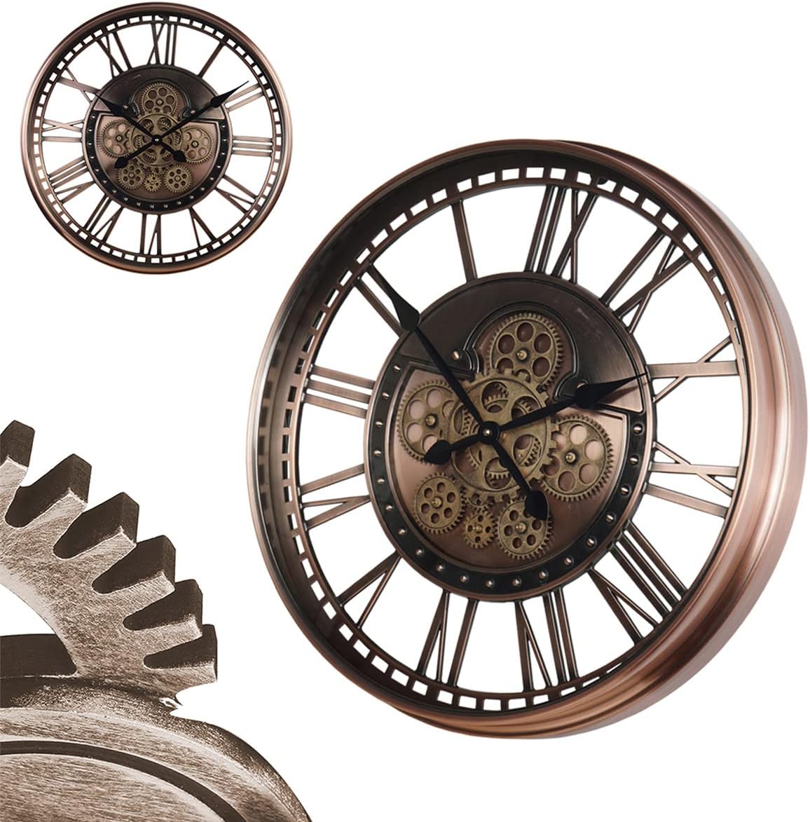 Large Vintage Metal Wall Clocks, Mechanical Wall Clock with