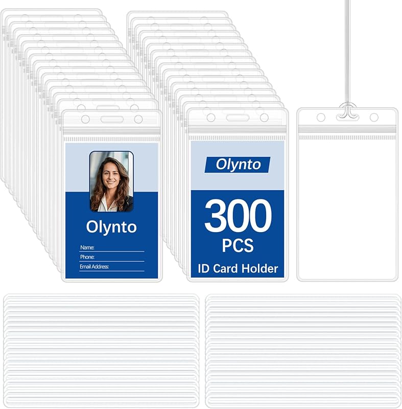 300 Pcs Clear Plastic Luggage Tags Holder Bulk Waterproof ID Card Badge Holder with Bag Tag Loops, Luggage Tag Loop Straps for Suitcases, Backpacks,School,Business Travel & Office Supplies