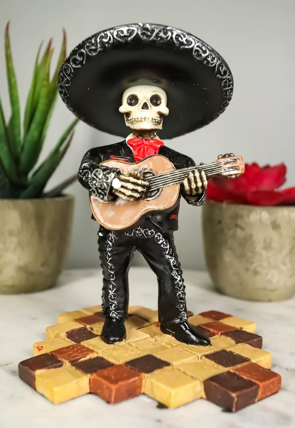 Ebros Traditional Black Mariachi Band Skeleton Guitarist Statue Day of The Dead Folk Musician Figurine Dias De Muertos Graveyard Serenade