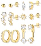 6 Pairs 14K Gold Plated Stud Earrings for Women, Hypoallergenic Cartilage Earrings for Multiple Piercing, Dainty Small Stackable Earrings Jewelry Set