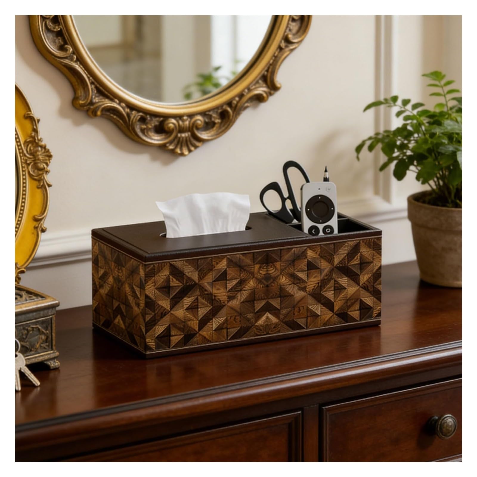 Kosmetiktuch-Spenderbox Amerikanischer Taschentuchbox-Halter, Wohnzimmer-Nachttisch aus Holz und Leder Must-Haves für die Wohnung(Single Grid)