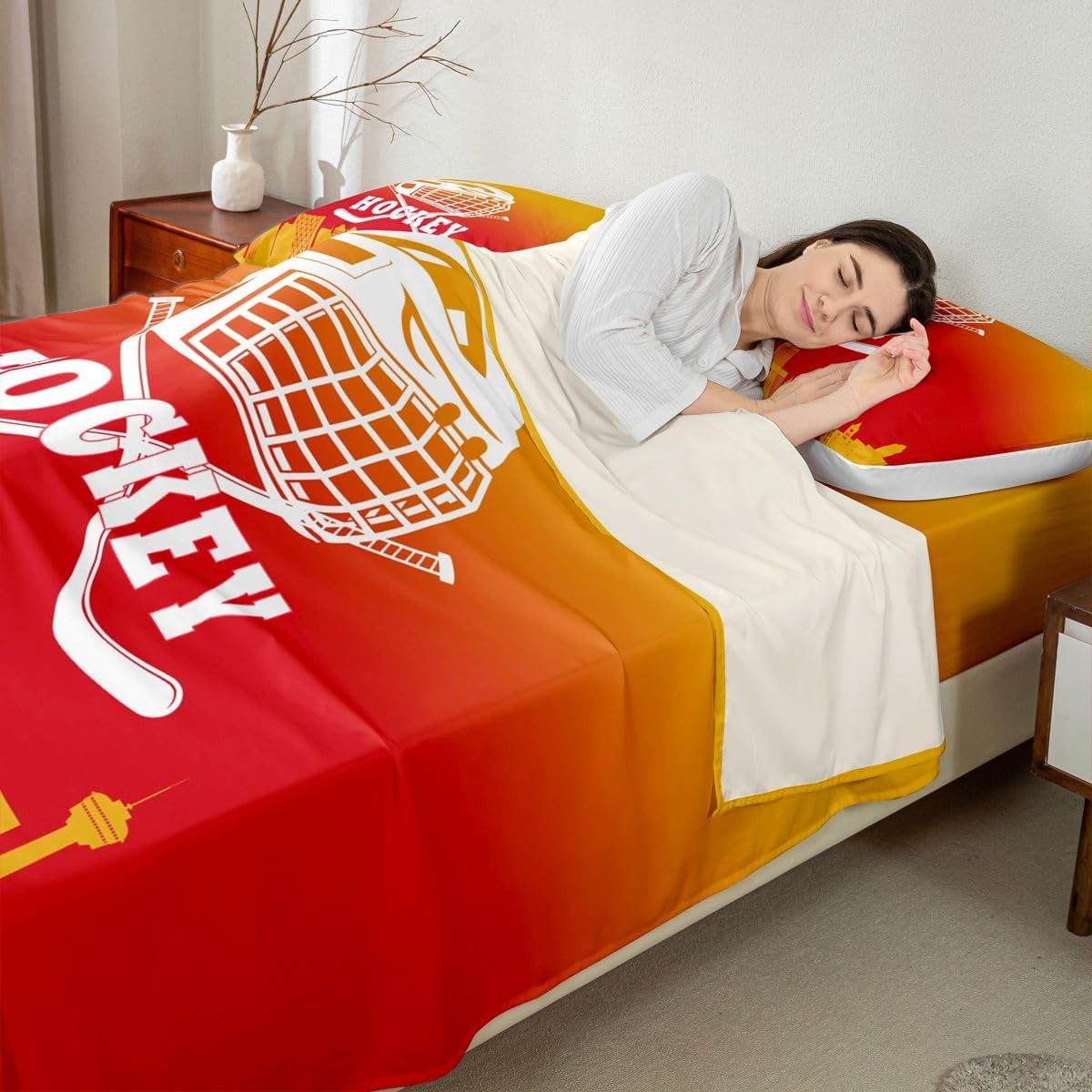Feelyou Ice Hockey Bed Sheets Set for Kids Boys Girls King Size Puck Hockey Fitted Sheet Ultra Soft Ice Sports Games Bedding Set Modern Fashion Bedding Collection Sports Theme