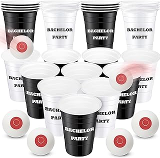 Seenelling 30 Pcs Bachelorette Game Supplies Set - 22 Pcs 16 oz Bachelor Plastic Cups & 8 Bachelorette Theme Balls for House Parties, Birthdays, BBQs & Holidays