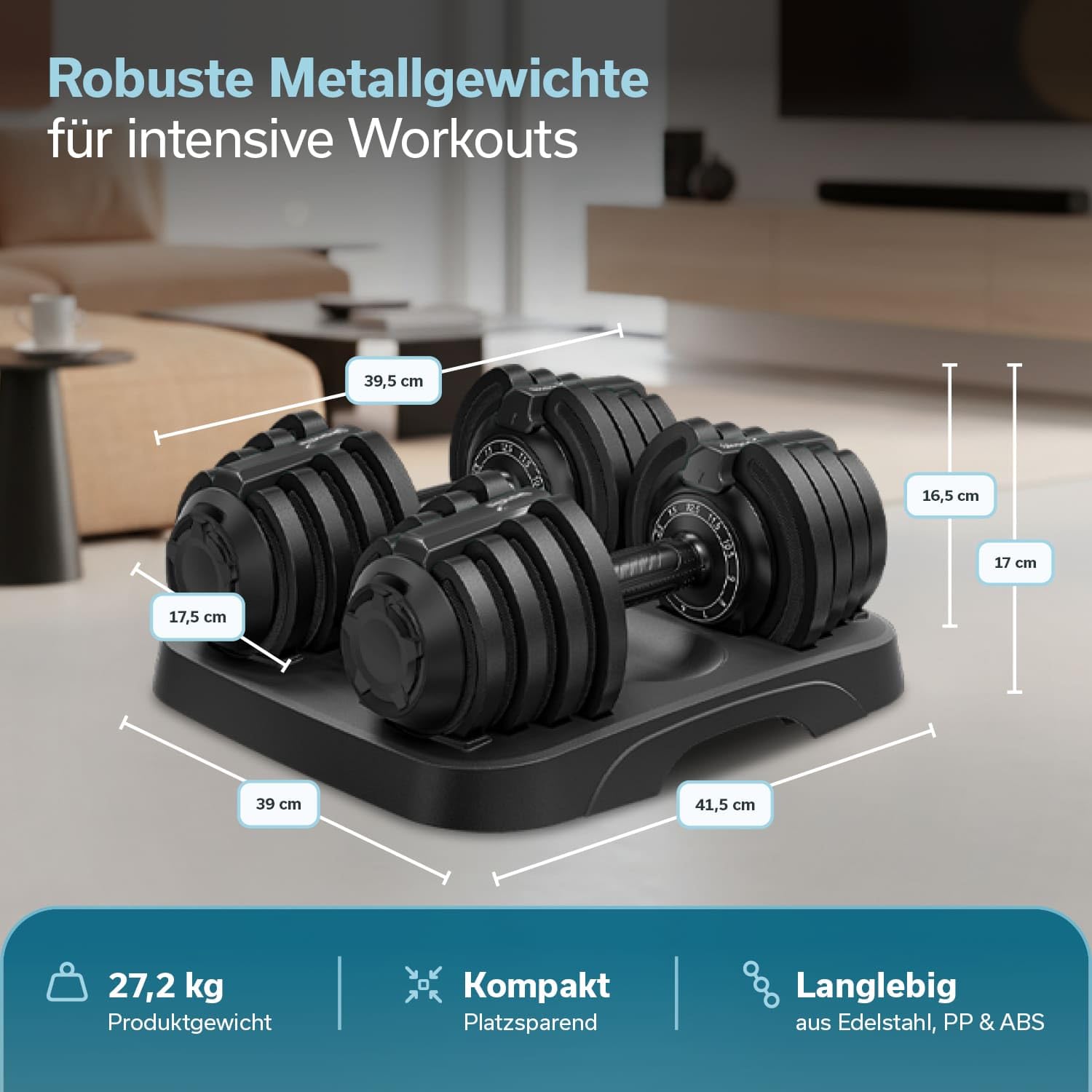 Skandika Zestaw hantli Paino | 2 x hantle regulowane, 11 stopni, 1,5 do 12,5 kg, krótkie hantle typu All-in-One, szybka zmiana ciężarów, kompaktowe, regulowane hantle do domu, fitnessu