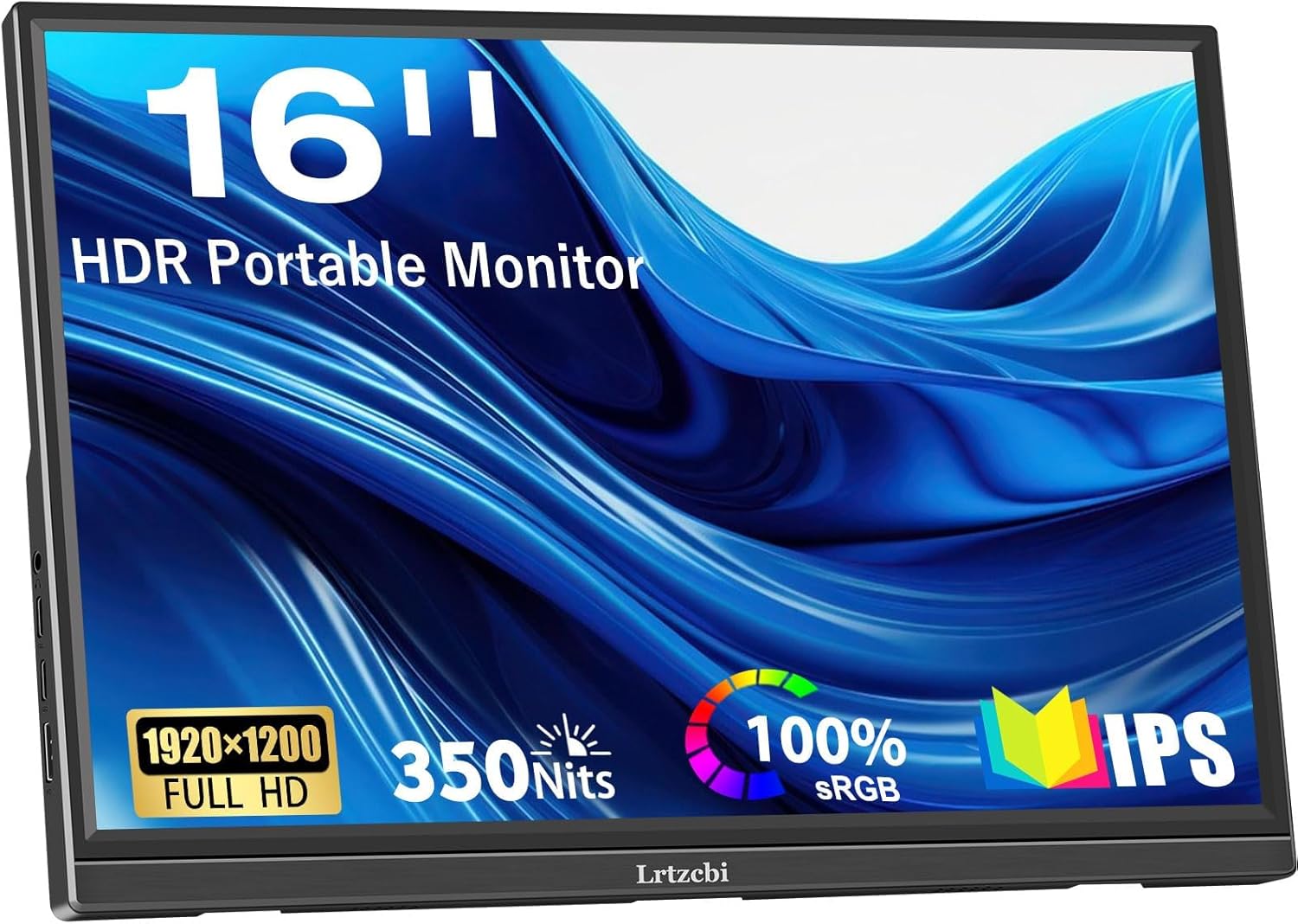 Portable Monitor 16 Inch HDR 1920x1200P USB C HDMI Ultra-Slim IPS External Display, Travel Monitor for Laptop PC Phone Mac Xbox PS4, Speakers&Stand