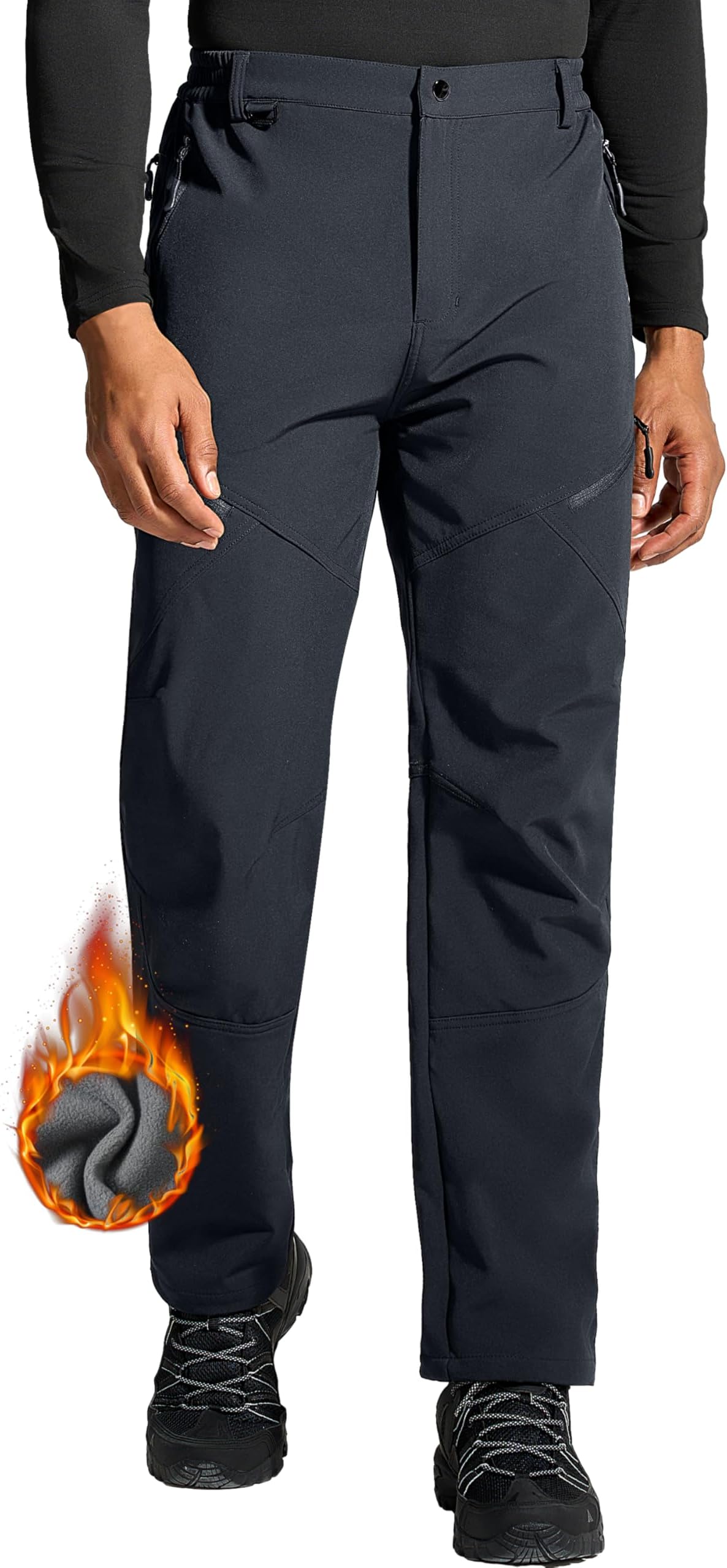 Mens Snow Ski Hiking Pants Winter Fleece Lined Outdoor Waterproof Insulated Zipper Bottom Leg