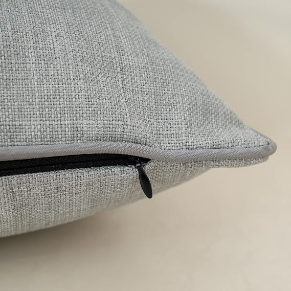 Yangest Grey Patchwork Linen Lumbar Throw Pillow Cover Farmhouse Burlap Cushion Case Faux Leather Oblong Pillowcase for Sofa Couch Bedroom Living Room Home Decor, 12x20 Inch