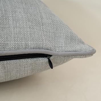 Yangest Grey Patchwork Linen Lumbar Throw Pillow Cover Farmhouse Burlap Cushion Case Faux Leather Oblong Pillowcase for Sofa Couch Bedroom Living Room Home Decor, 12x20 Inch