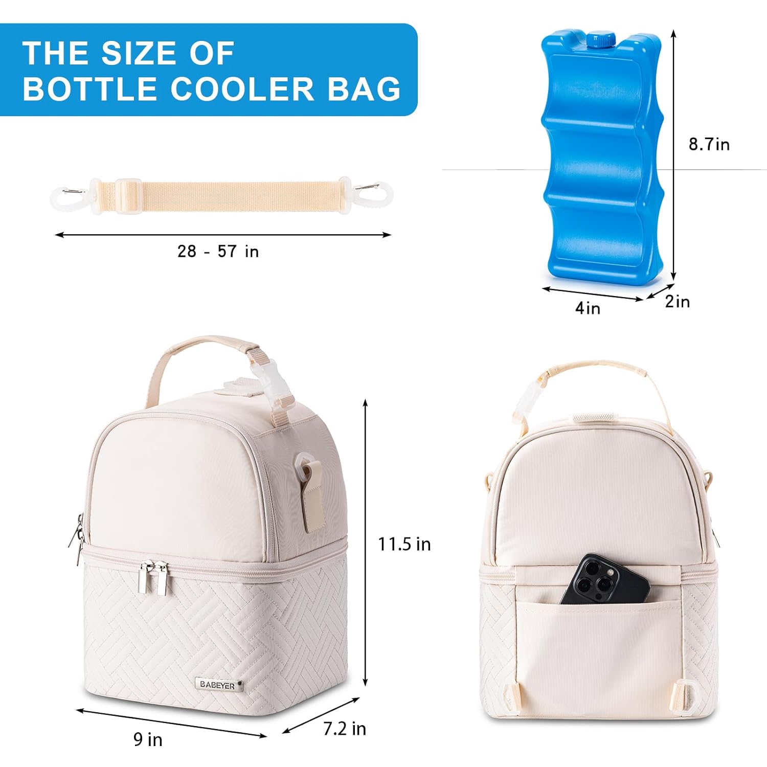 Breastmilk Cooler Bag with Ice Pack Fits 6 Baby Bottles up to 9 Ounce, Breast Milk Pump Cooler Bag with Shoulder Strap for Nursing Mom Daycare, Work, Travel- Cream Cream 1 image 5 of 7 B0CSCZ57X4