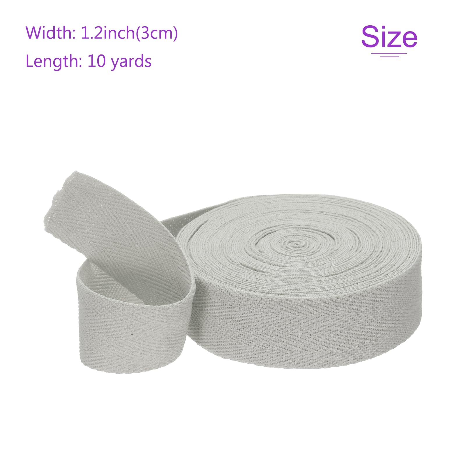 DMiotech 1.2"(3cm) 10 Yards Cotton Twill Tape Cotton Ribbons Bias Binding Tape Herringbone Tape Ribbons Light Gray for DIY Crafts Making Clothes - Image 3