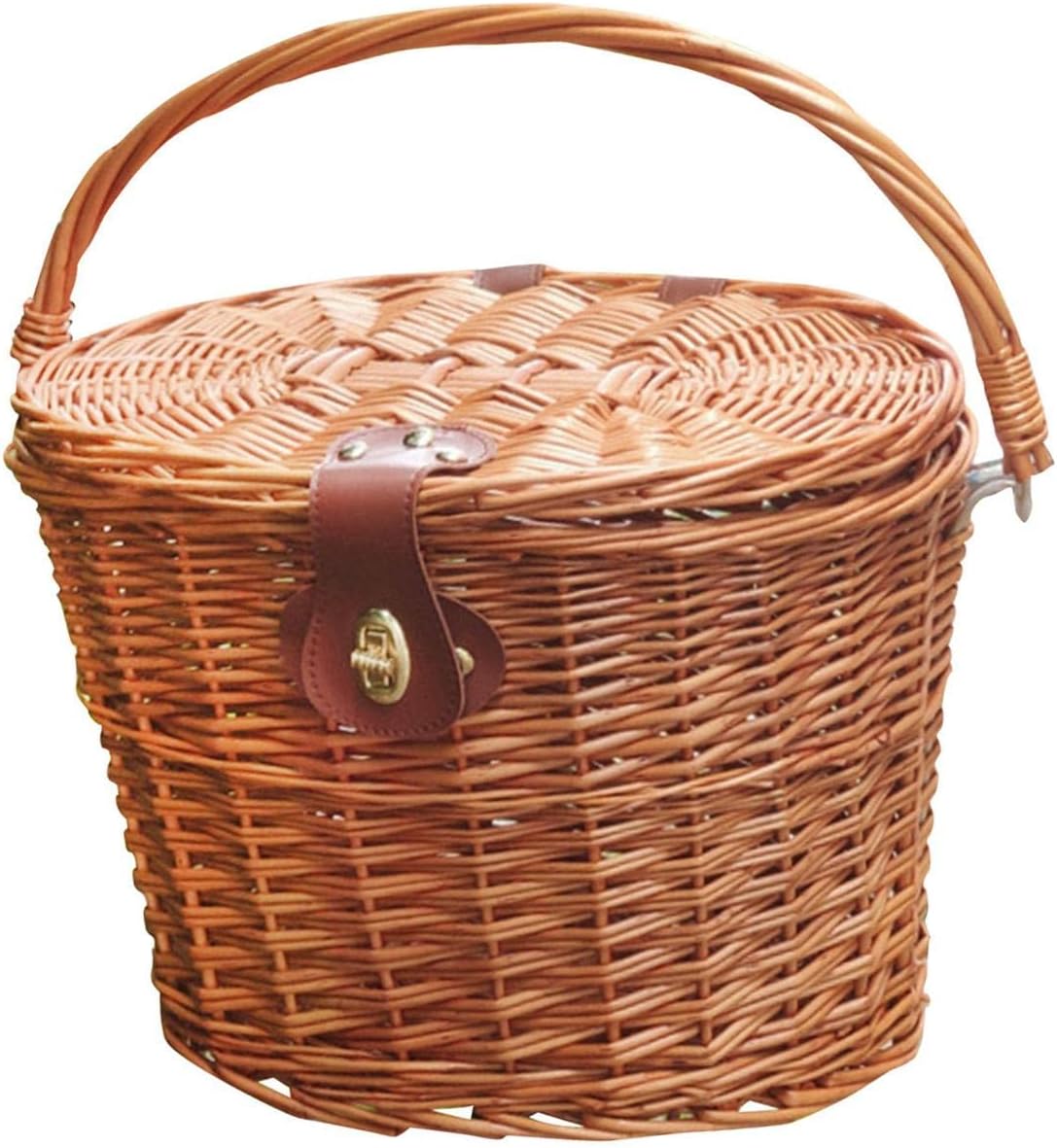 YIJU Handcrafted Bike Basket for Front Storage, Rattan with Lid for Girls