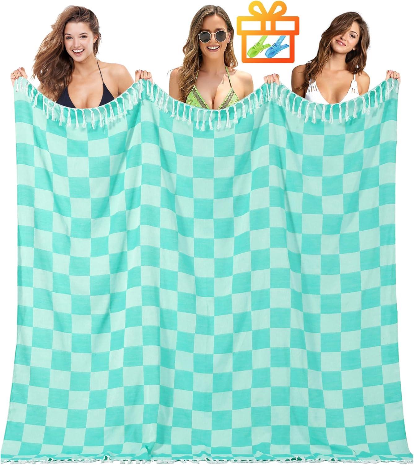 Antfuny Giant Beach Towel Blanket Autumn Outing Stuff for Women & Men Road Trip Camping Gear Ship Cruise Gear Must Haves Extra Large XXL Aqua Plain Pattern Airplane Accessories Travel Gadgets