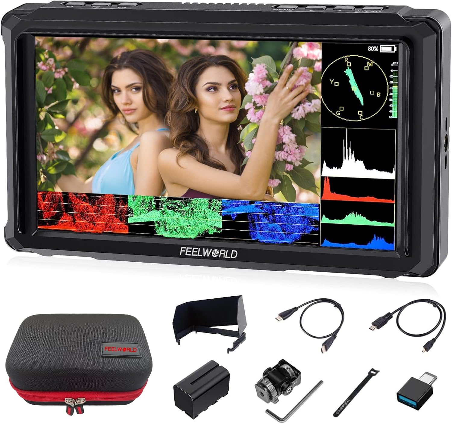 FEELWORLD FW568 PRO +Battery +Bag 6 Inch 1200nit High Bright Camera DSLR Field Monitor with Waveform 3D LUTs 4K 60Hz HDMI in Output 1920x1080 IPS Professional Video Accessories