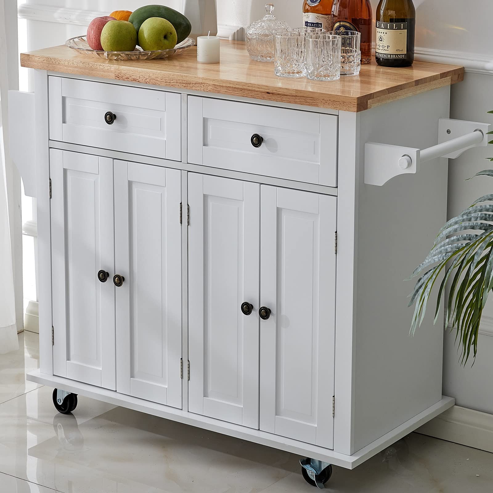 Buy Kitchen Island on Wheels with Storage, White Rolling Kitchen Island
