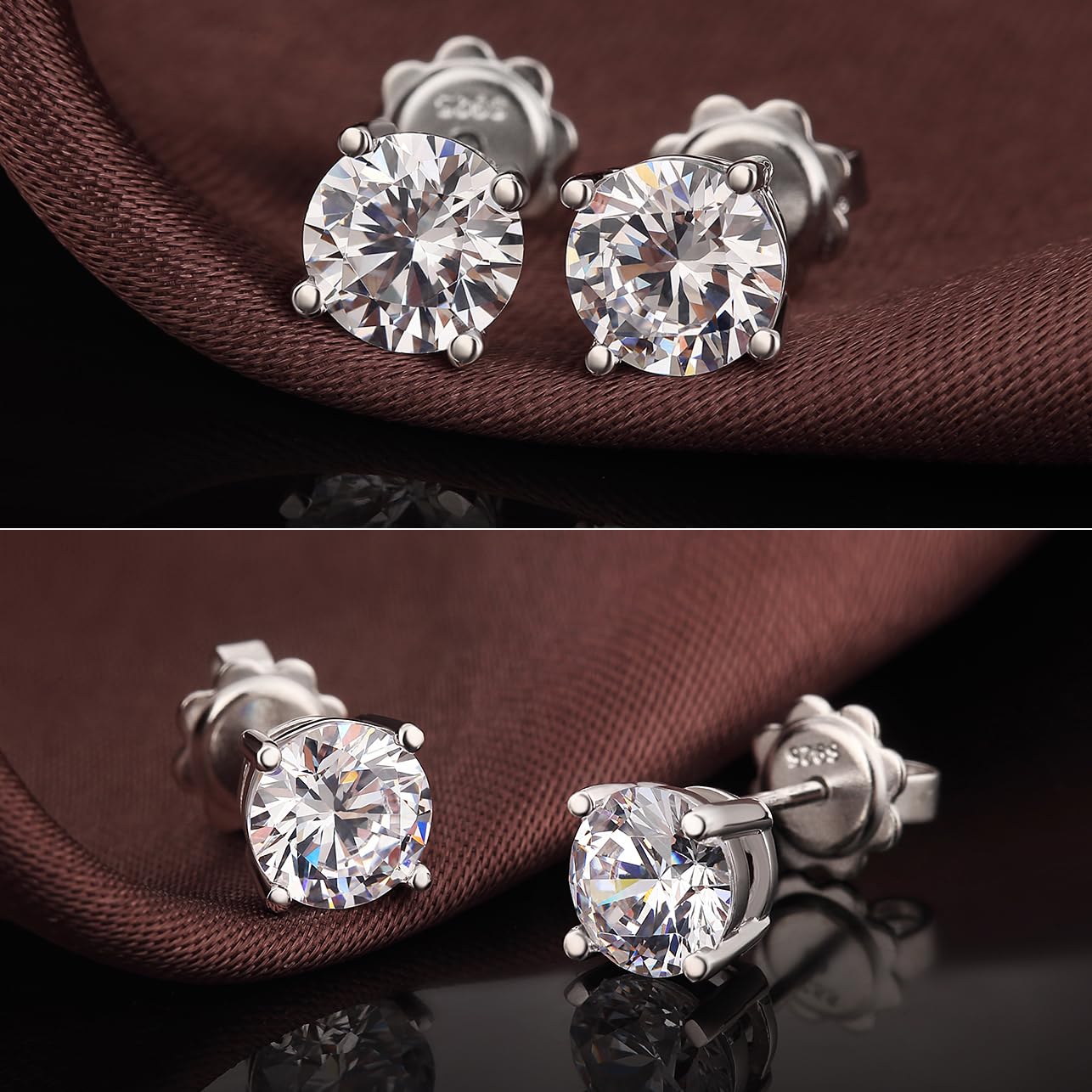 jiamiaoi Pendiente de plata de ley 925 para hombre mujer, Pendiente de diamantes con circonita 5A de 4 mm-8 mm, placa de oro blanco de 18 quilates