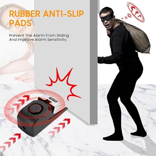 Miniatura 6 de Alarma de tope de puerta mejorada, alarma de seguridad antirrobo de 120 dB para el hogar, viajes y apartamentos (batería incluida, 1 unidad)