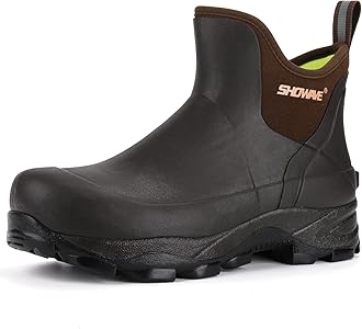 Showave Men's Rubber Boots Waterproof Rain Footwear Durable Short Hunting Boots for Mud Gardening Yard and Chore Working