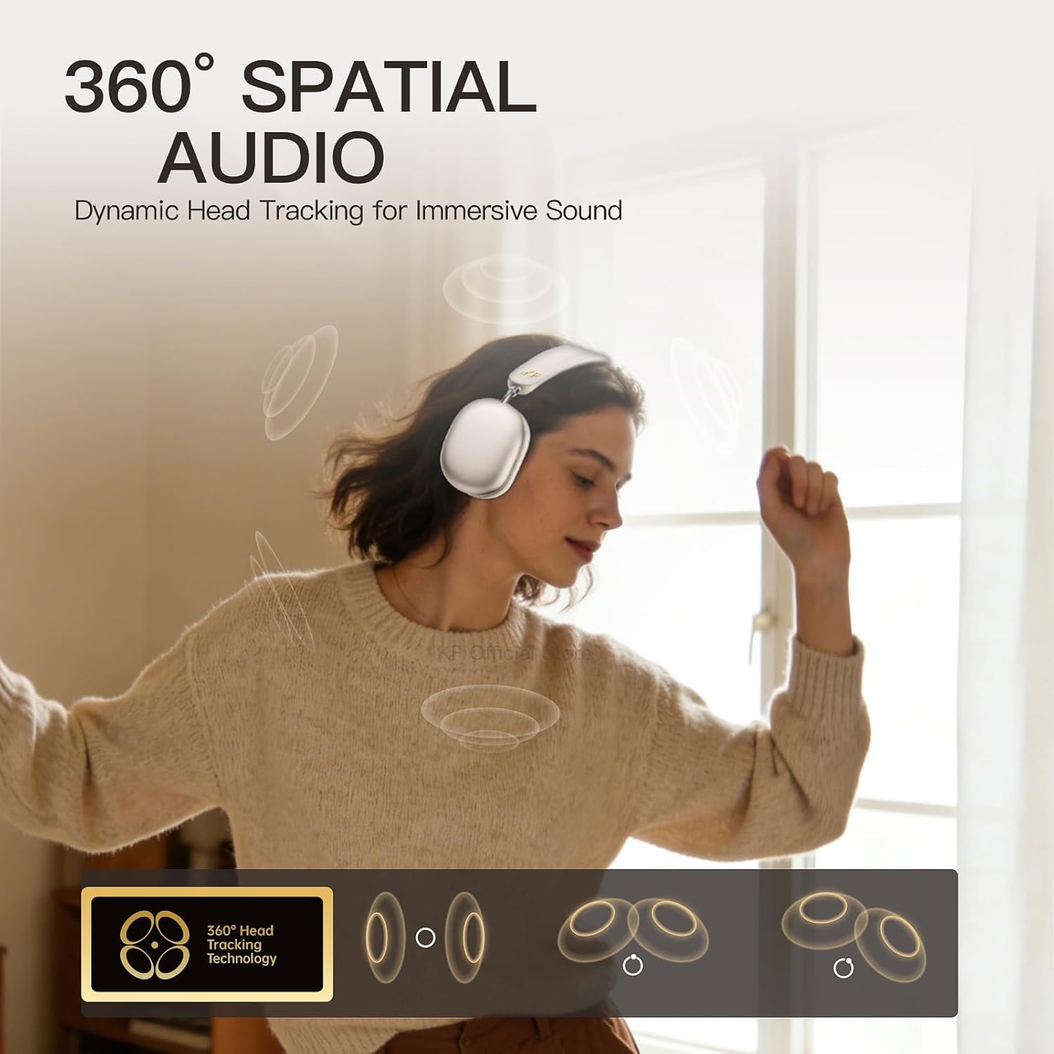 iKF Mars Wireless Bluetooth Headphones, Active Noise Cancelling, 40mm+20mm Drivers, Hi-Res LDAC Audio, 360° Spatial Sound, 140H Playback, 3.5mm Wired Headset, EQ Adjustable (Starlight White)